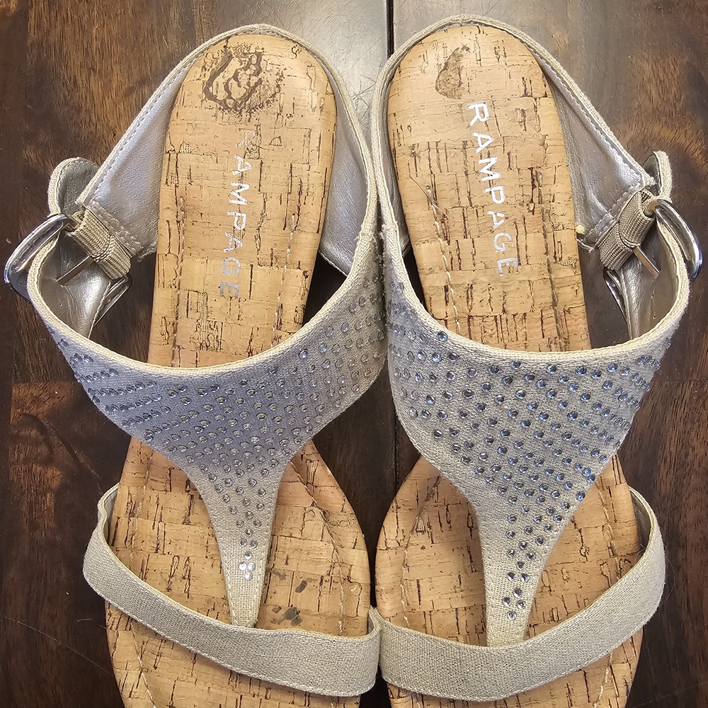 Rampage Metallic Silver Cork Thong Sandals with Sparkle Accents1